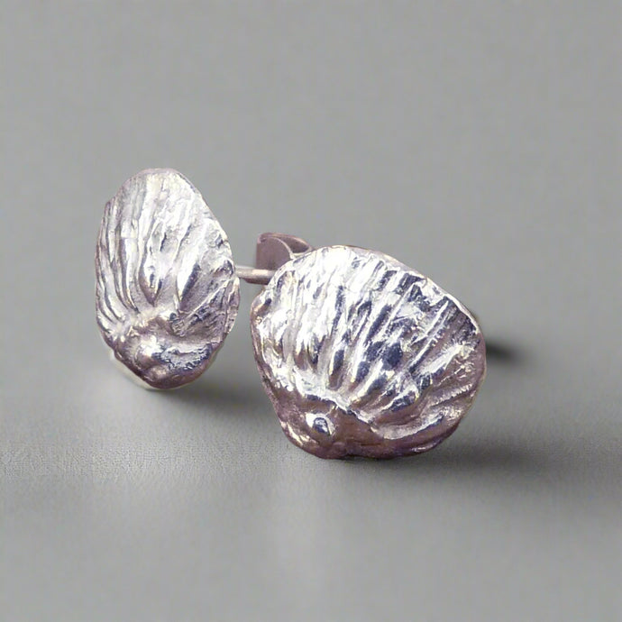 Jane Vernon Fine silver scallop stud earrings with sterling silver posts and keepers