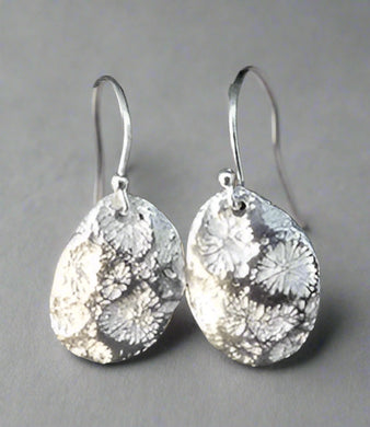 Jane Vernon Fine silver coral textured oval earrings