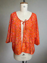 Load image into Gallery viewer, Nimpy Clothing upcycled Saree open kaftan gold and orange top with ties