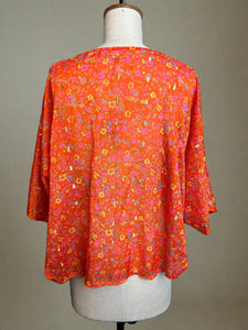 Nimpy Clothing upcycled Saree open kaftan gold and orange top with ties