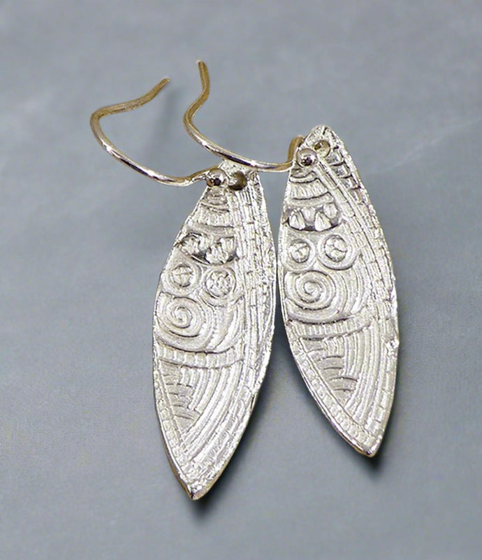 Jane Vernon Fine silver textured pointy earrings, approx. 28mm long on sterling silver earwires