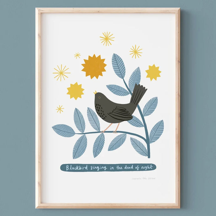 Stephanie Cole Design Blackbird singing in the dead of night  A3 print