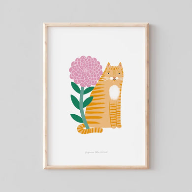 Stephanie Cole Design ginger cat and Dahlia A5 print