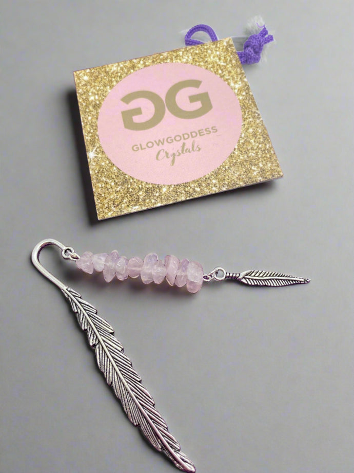 Rose Quartz and Tibetan silver feather bookmark